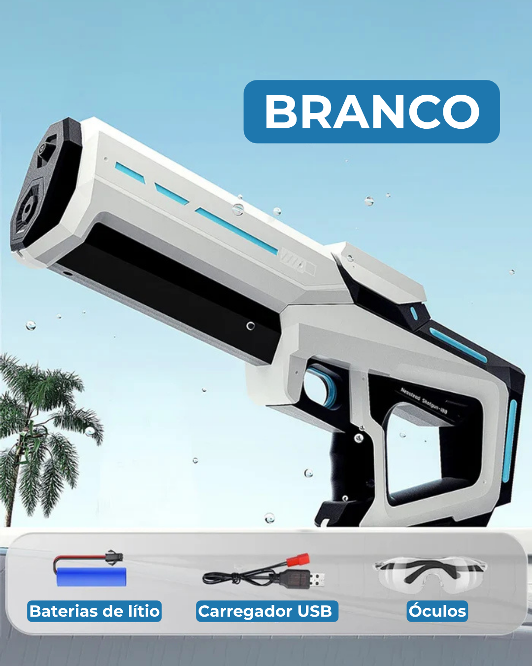 Brinquedo Pistola D'água Elétrica 1000ml Alta Pressão Branco